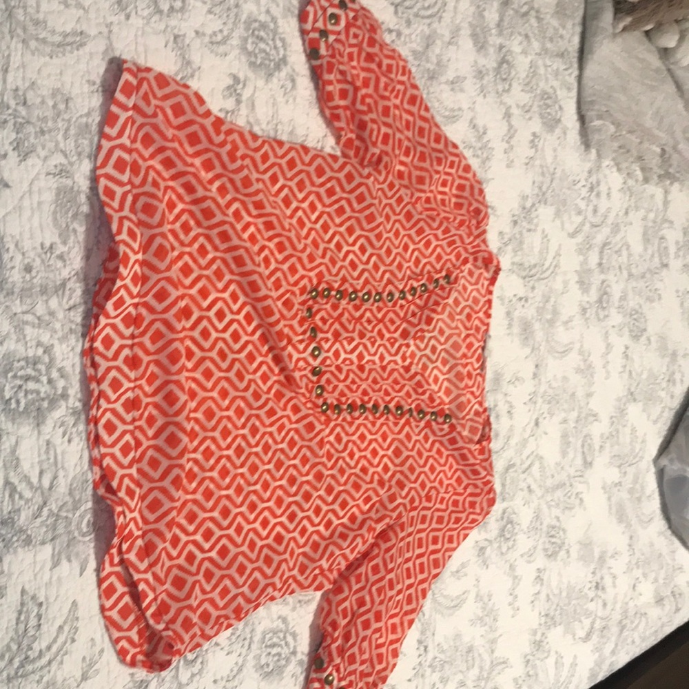 Orange and white sheer top